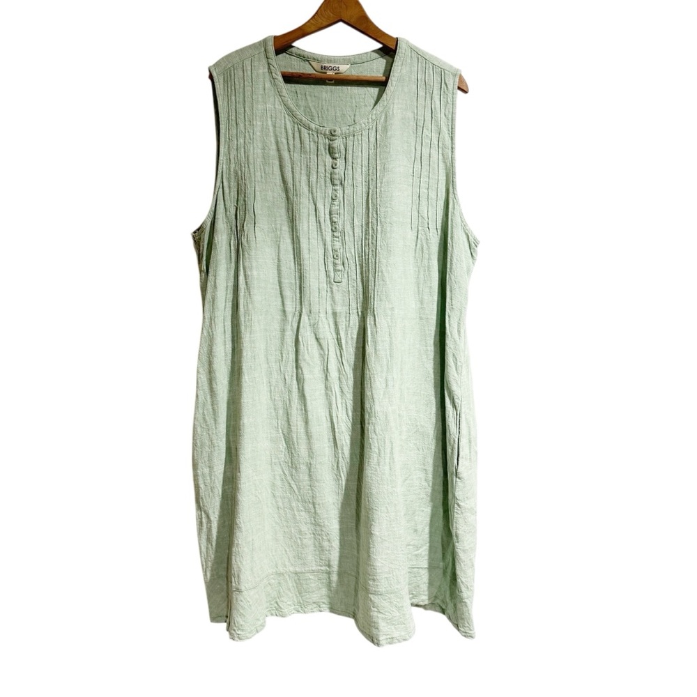 Briggs Women XXL Green Linen Blend Casual Dress Sleeveless Crew Neck Pockets